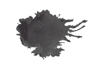 Abstract black watercolor painting on transparent background. This is a watercolor splash painting, hand drawn