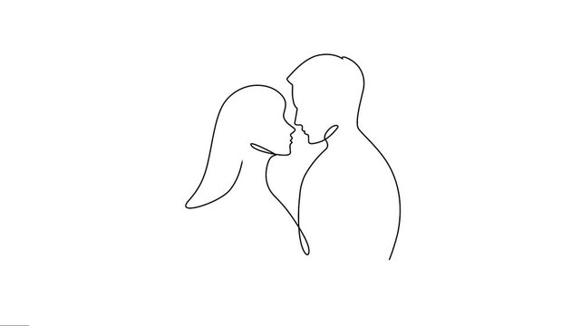 Animated wedding portrait romantic couple continuous line video. 