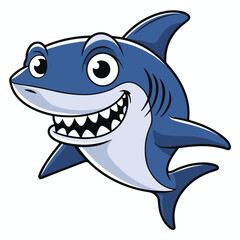 A cute and funny cartoon shark swimming in the ocean, isolated on white, with vibrant blue water and a playful, aquatic design