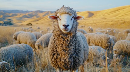 Fototapeta premium Majestic Sheep in Golden Meadow
