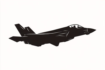 stealth fighter jet silhouette illustration in various angles with sharp aerodynamic design, modern military aircraft shown in dynamic black shapes on clean light background
