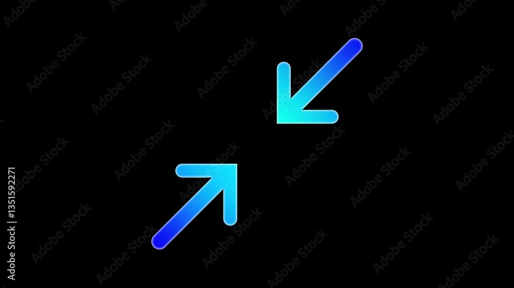 Poster zoom out shrink icon - neon blue gradient modern inward arrows loop animation on black background