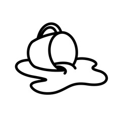 Spilled coffee or tea mug laying on the side with stain of flow liquid. Editable stroke.