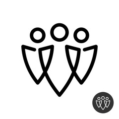 Three people security team icon bodyguard thin black line logo. Editable stroke.