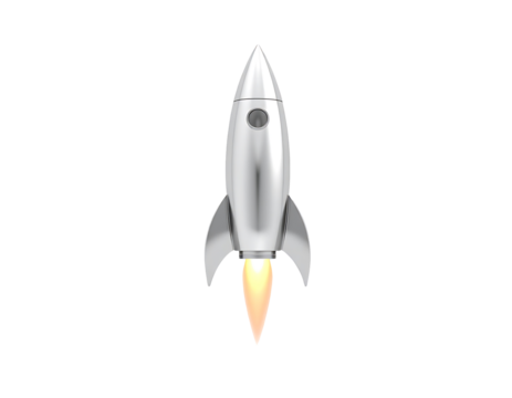 Shiny Silver Rocket Launching into Space