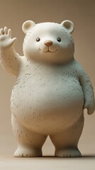 A cute, fluffy, chubby, smiling, friendly, cartoon white bear waving its adorable paw! This charming bear is simply irresistible!