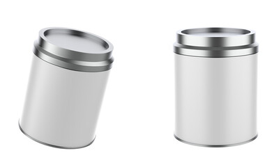 Matte Metallic Tea Tin Can Mockup Isolated On White Background. 3d illustration