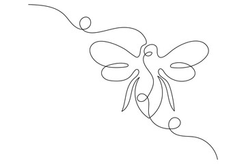 Continuous one line art of honey bee fliying of isolated outline vector icon

