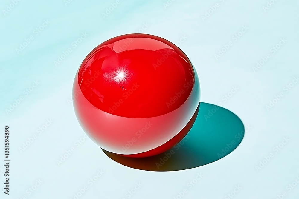 Poster a shiny red sphere is casting a shadow on a light surface