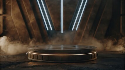 Obraz premium a futuristic platform with a dramatic lighting, creating a captivating and technologically advanced environment. The design showcases an aura of innovation and modernism.