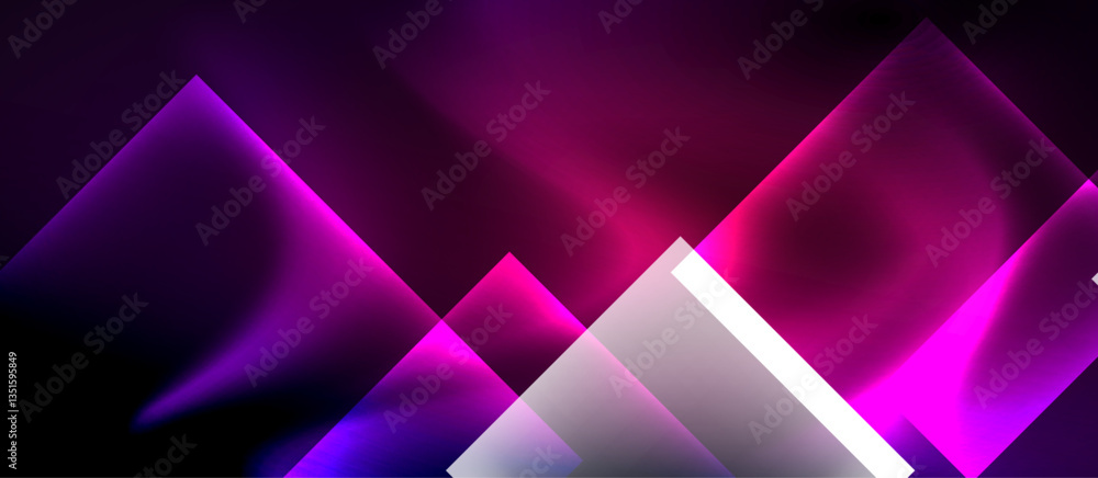 Poster glass squares with neon shiny light abstract background
