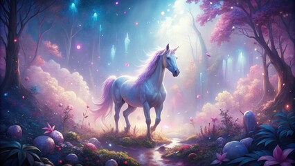 Pastel Fantasy Horse, Dream Forest, Magical Lights, Mystical Creatures, Enchanted Equestrian Haven, Rule of Thirds