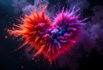 Abstract heart shaped explosion of vibrant colors.