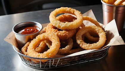 Crispy Onion Rings with Ketchup - Delicious Fast Food Treat