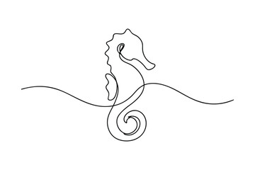 Elegant SingleLine Seahorse Drawing, Ocean, Marine Life, Underwater Art © Chaya