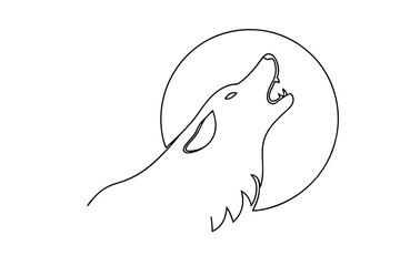 Howling Wolf Silhouette Moon Night Minimalist Line Art Design
