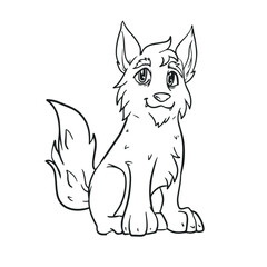 cute wolf drawing. Cartoon. Simple design. You can give color you want. Vector illustration
