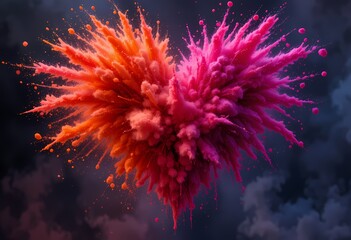 Abstract heart shaped explosion of vibrant colors.
