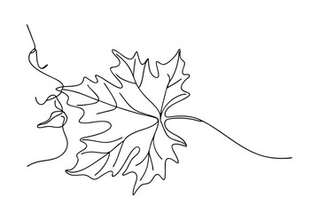 Elegant SingleLine Maple Leaf Drawing, Autumn Nature Art