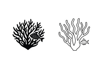 Ocean Reef Coral Fish Line Art Graphic Design Illustrations
