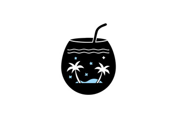 Obraz premium creative details Tropical Drink Shaped Like a Mini Island Icon vector illustration 