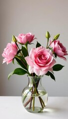 Obraz premium Pink and white flowers in a vases as Christmas centerpiece, pink blossoms, centerpieces