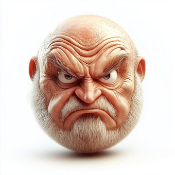 Grumpy Old Man's Head Levitating Like a Balloon in Artful Illustration