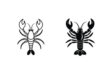 Crayfish, Lobster, Crustacean, Seafood, Icons, Design, Black, White, Illustration, Graphic