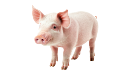 A cute pink piglet standing on all fours, with perked ears and bright eyes, exuding innocence and curiosity. A symbol of farm life, agriculture, and prosperity, often associated with intelligence and 