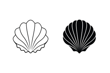 Seashell Icons White and Black Scallop Shell Designs