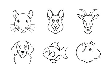 Various types of animal head line art vector illustrations