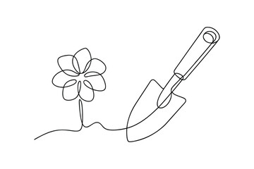 Continuous Line Drawing Gardening Tool, Flower, Planting, Growth, Nature