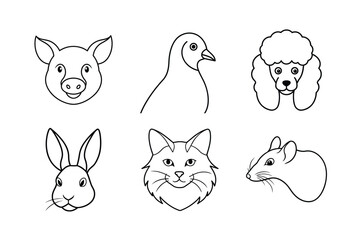 Various types of animal head line art vector illustrations
