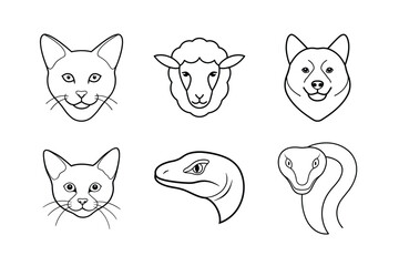 Various types of animal head line art vector illustrations