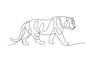 Elegant SingleLine Drawing of a Walking Tiger Artwork