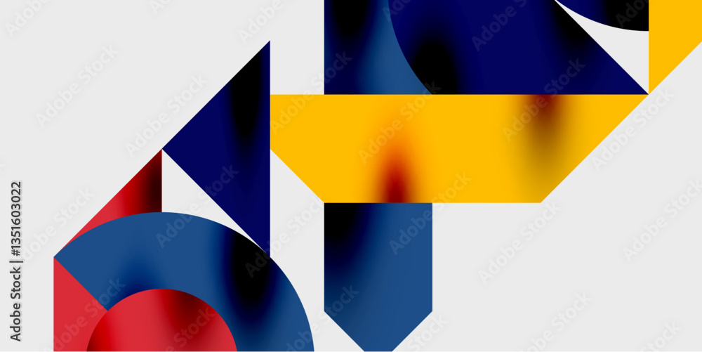 Poster modern abstract background featuring circles, lines, and triangles in a dynamic geometric compositio