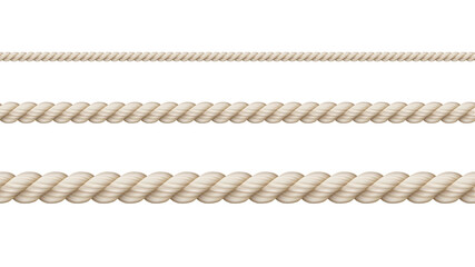Straight realistic vector ropes on a white background. Decorative rope.
