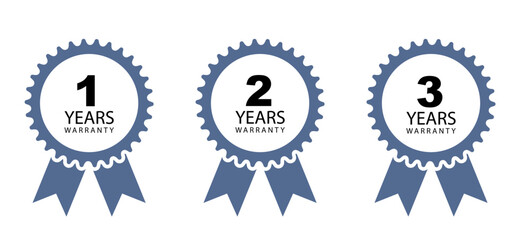 1, 2, 3 years warranty label. Gear wheel with ribbon.