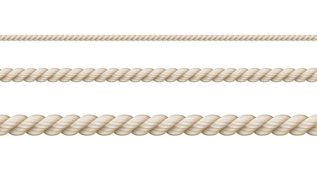 Straight realistic vector ropes on a white background. Decorative rope.