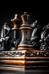 Chessboard with Fallen King in Foreground and Full Line of Pawns Facing Off