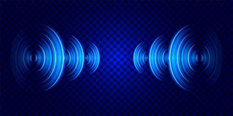 Circular sound wave. Round light effect. Radio station signal. Visualization of sound from a speaker.