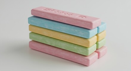 Rectangular bubblegum sticks in pastel colors, stacked on top of each other.
