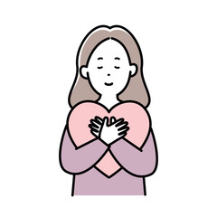 ハートを抱きしめる女性