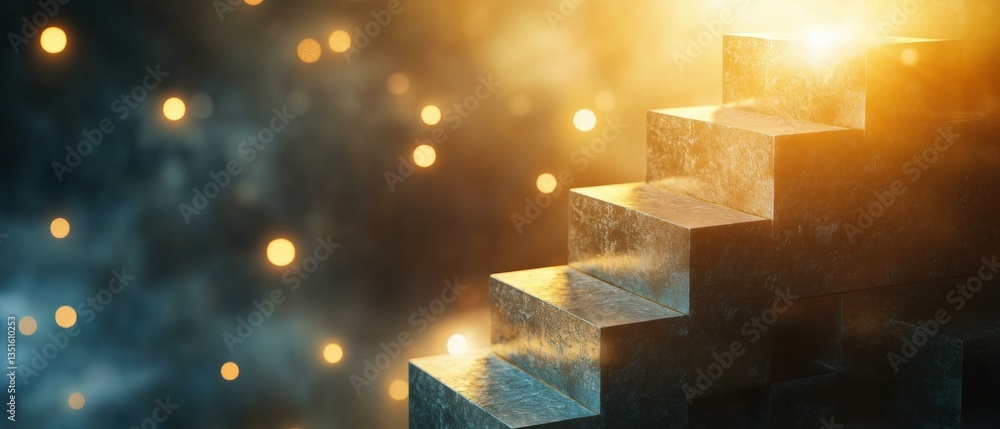 Poster steps leading into light with a dreamlike glow surrounded by soft bokeh and ethereal atmosphere perf