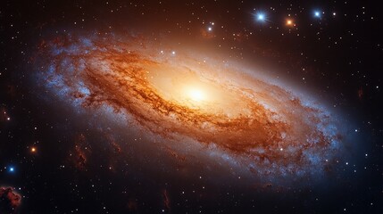 Fototapeta premium Spiral galaxy in deep space; vibrant colors; cosmic view; scientific imagery; astronomical wonder; potential for use in space exploration documentaries or educational materials