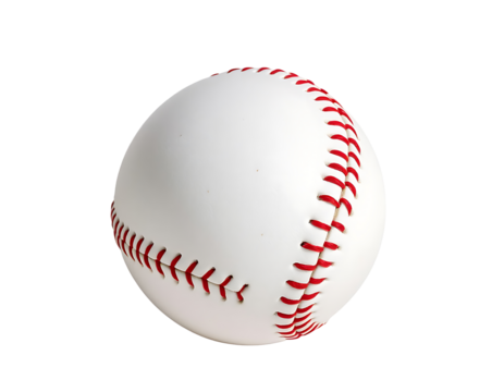 Close-up of a baseball with red stitching on a white background