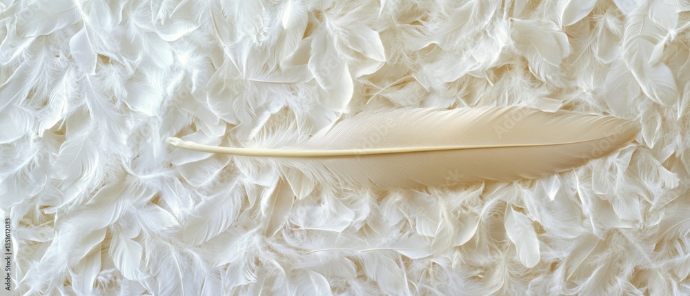 Aufkleber elegant white feather on soft white feathers creating a serene and ethereal background for artistic 