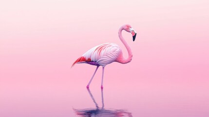 Fototapeta premium Pink Flamingo in a Serene Pink Lake: A Minimalist Masterpiece