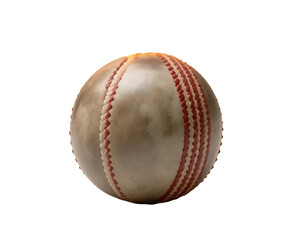 Close-up of a worn baseball with red stitching.