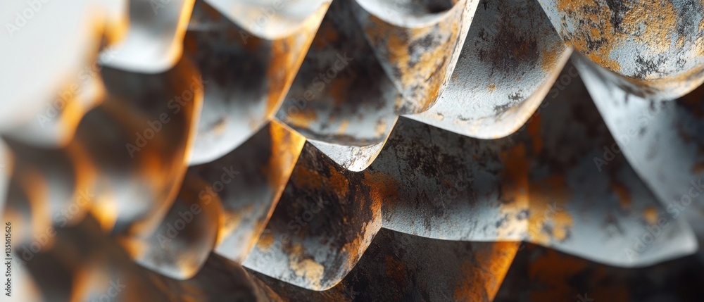 Poster abstract close-up of an industrial texture featuring layered metallic surfaces with rust and intrica